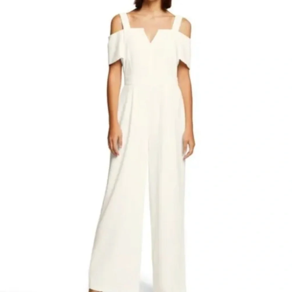 Eliza J Ivory Off the Shoulder Jumpsuit size 8 formal wedding minimalist NWT